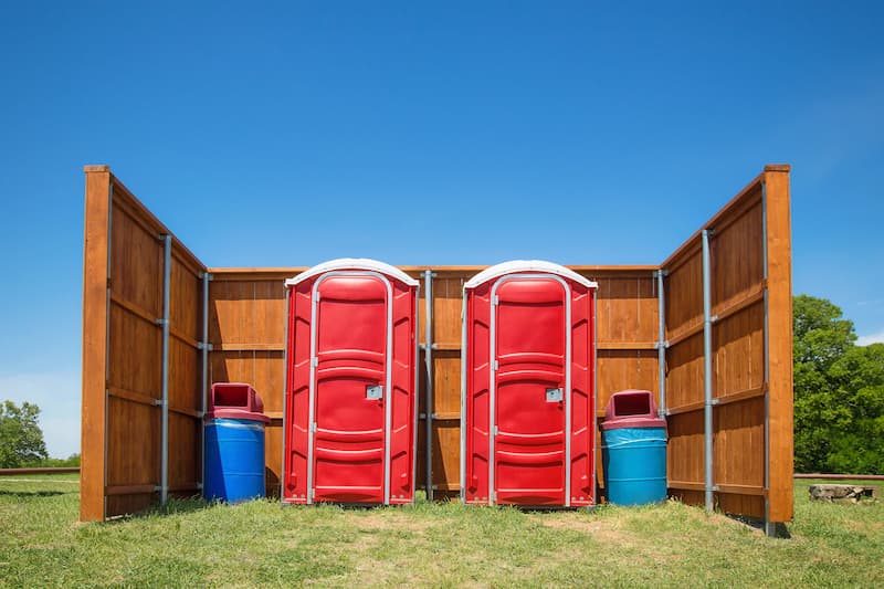 Short-term porta potty units staged for delivery in Whittier, California